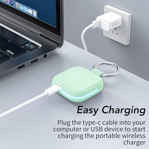 HUOTO for Portable Apple Watch Charger, Mini Purse Keychain 1200mAh iWatch Charger Power Bank Wireless Battery Pack Travel Smart Watch Chargers for Apple Watch Series 11 10 9 8 7 6 5 4 3 2 SE Ultra 2 - color: Green