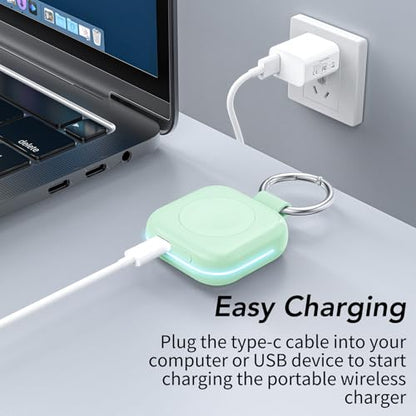 HUOTO for Portable Apple Watch Charger, Mini Purse Keychain 1200mAh iWatch Charger Power Bank Wireless Battery Pack Travel Smart Watch Chargers for Apple Watch Series 11 10 9 8 7 6 5 4 3 2 SE Ultra 2 - color: Green