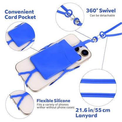 2Pcs Cell Phone Lanyard Crossbody Adjustable Neck Phone Holder with Card Pocket, Universal Silicone Neck Strap - color: Dark Blue