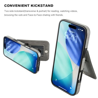 KIHUWEY for iPhone 17 Pro Max Wallet Case Card Holder Kickstand, Gray | Credit Card Slots, PU Leather, Magnetic Clasp, Flip Heavy Duty Protection Cover for Men - color: Gray