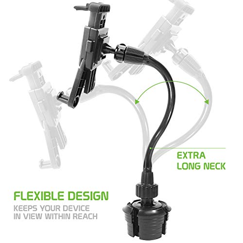 Cellet Tablet Mount with a Cup Holder Base Compatible for Apple iPad Pro 12.9, 11, 10.5, 9.7, Air, Mini, Samsung Galaxy Tab S8 S7 S6 S5 A/E Amazon Kind Fire HD 10 8 Surface Go (Tablet Goose Neck) - style: Tablet Goose Neck