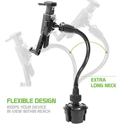 Cellet Tablet Mount with a Cup Holder Base Compatible for Apple iPad Pro 12.9, 11, 10.5, 9.7, Air, Mini, Samsung Galaxy Tab S8 S7 S6 S5 A/E Amazon Kind Fire HD 10 8 Surface Go (Tablet Goose Neck) - style: Tablet Goose Neck