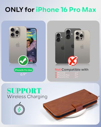 OCASE Compatible with iPhone 16 Pro Max Wallet Case, PU Leather Flip Folio Case with Card Holders RFID Blocking Kickstand [Shockproof TPU Inner Shell] Phone Cover 6.9 Inch 2024, Brown - color: Brown