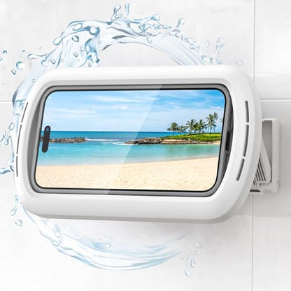 Lamicall Shower Phone Holder with Speaker Holes, IPX6 Waterproof Clear Sound & 480° Rotation Shower Case Accessories, Waterproof Bathroom Wall Mount for iPhone 17 Pro Max, S26 Ultra, 4-7" Phone - color: Snow White