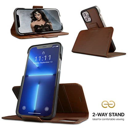 Dreem Vegan Leather Magnetic Detachable Wallet Case for iPhone 13 Pro Max | Built-in Phone Stand, RFID Blocking Card Holder Flip Cover, MagSafe Compatible, Gift Box [Fibonacci: Chocolate] - color: Chocolate, size: iPhone 13 Pro Max