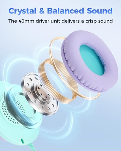 USB C & 3.5mm 2 in 1 Wired Headphones, Stereo Over Ear Headphones - color: Purple-Green