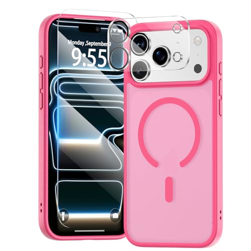 for iPhone 17 Pro Max 3-in-1 Case,Full Protection with Screen Protector & Camera Cover,Compatible with fit MagSafe, Shockproof Cover Phone case for iPhone 17 Pro max, Hot Pink - color: A1-Hot Pink Matte, size: iPhone 17 pro Max (6.9")