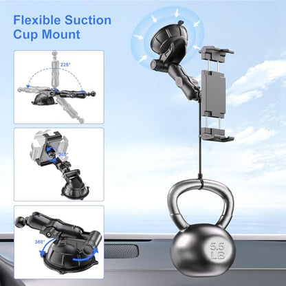 PLDHPRO Tablet Holder for Car Dashboard & Windshield, Universal iPad Car Mount Suction Cup Stand for 5.5" - 14.6" Phones & Tablets Compatible with iPhone 17/16/15, iPad, Galaxy Tab - 5.5-14.6 inch - size: 3.7 in Arm