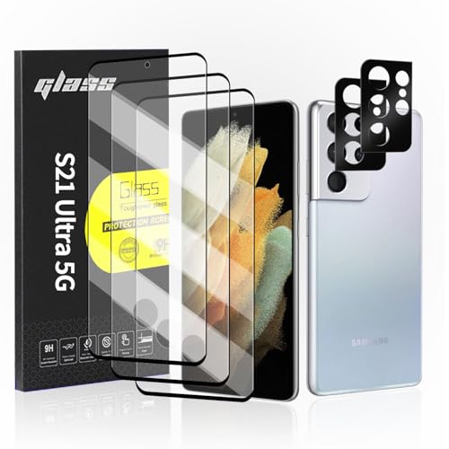 for Samsung Galaxy S21 Ultra Glass Screen Protector + Camera Lens Protector, 9HD Tempered Glass, Case Friendly, Anti Scratch Bubble Free Ultra Resistant - size: Galaxy S21 Ultra 6.8-inch