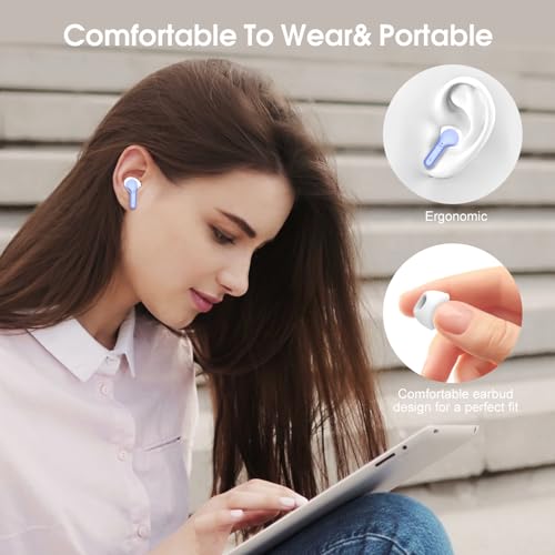 Wireless Earbuds, Bluetooth 5.4 Headphones HiFi Stereo, Bluetooth Earbuds - color: White Purple