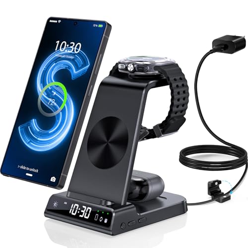 Wireless Charger for Samsung S25 with Clock 3 in 1 Android Charging Station - color: Black