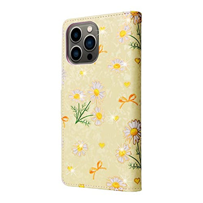 UEEBAI Wallet Case for iPhone 12/iPhone 12 Pro 6.1 inch, PU Leather Wallet Kickstand RFID Blocking Flip Case Card Slots Wrist Strap Relief Engraved Pattern Magnetic Closure Folio Cover, Yellow Daisy - color: Yellow Daisy, size: iPhone 12/iPhone 12 Pro 6.1