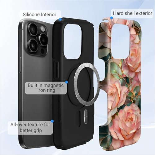 Case for iPhone 15 Pro Max | Anti-Slip Side Handle| Bold Protective Design | Compatible with MagSafe | Stained Glass Pink Flower | - color: Stained Glass Pink Flower, size: iPhone 15 Pro Max