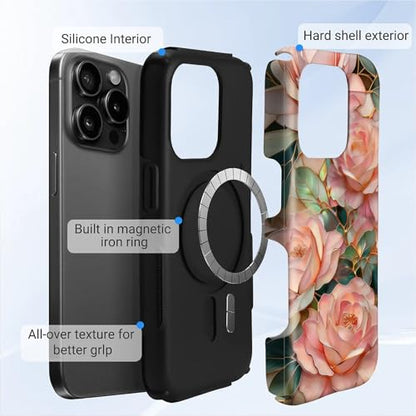 Case for iPhone 15 Pro Max | Anti-Slip Side Handle| Bold Protective Design | Compatible with MagSafe | Stained Glass Pink Flower | - color: Stained Glass Pink Flower, size: iPhone 15 Pro Max