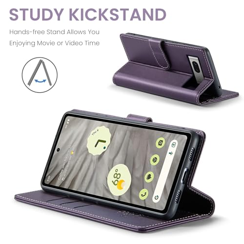 FLIPALM Wallet Case for Google Pixel 8a, Purple | Card Holder, RFID Blocking, PU Leather Folio Flip, Kickstand, Protective Shockproof Cover - color: Purple