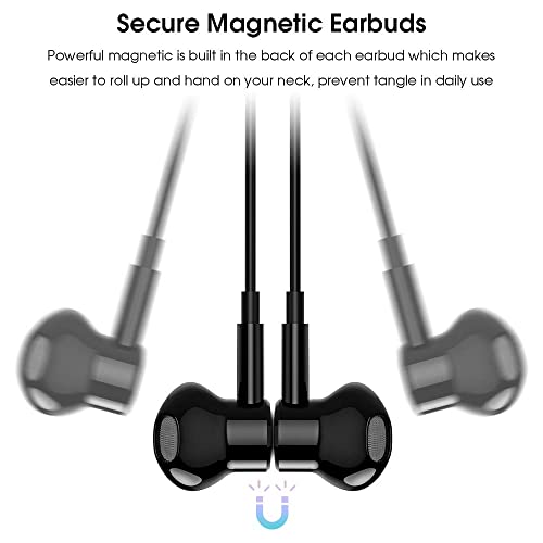 USB C Headphones Magnetic Wired Earbuds with Mic for Apple/Samsung Android - color: Black