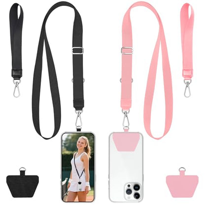 takyu Phone Lanyard, 2 Pack Adjustable Anti-Drop Neck/Wrist Strap with 2 Pcs Tether Patches, Secure Hands-Free Compatible for iPhone Samsung Perfect for Nurses, Teachers, Travel, Hiking Black+Pink - color: Black + Pink