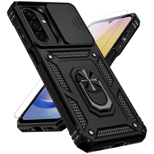 for Samsung Galaxy A17 / Galaxy A26 5G Case, with Slide Camera Cover HD Screen Protector [Military Grade Drop Tested] Ring Holder Kickstand Protective Phone Case for Samsung Galaxy A17, Black - color: Black w/ Slide Camera 2nd gen. Military Grade