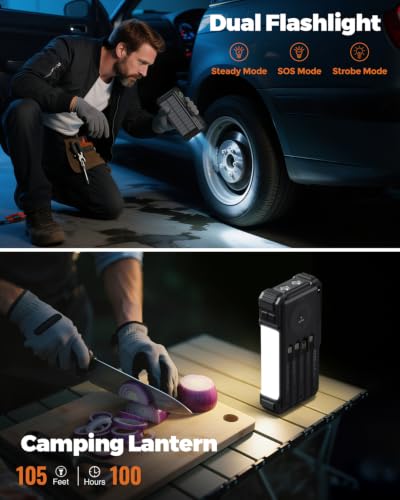 BLAVOR Solar Power Bank with Hand Crank and Built-in 4 Cables 20000mAh - color: Black
