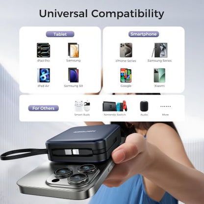 10000mAh Portable Charger Power Bank Built in Cables&Wall Plug - color: Deep Blue