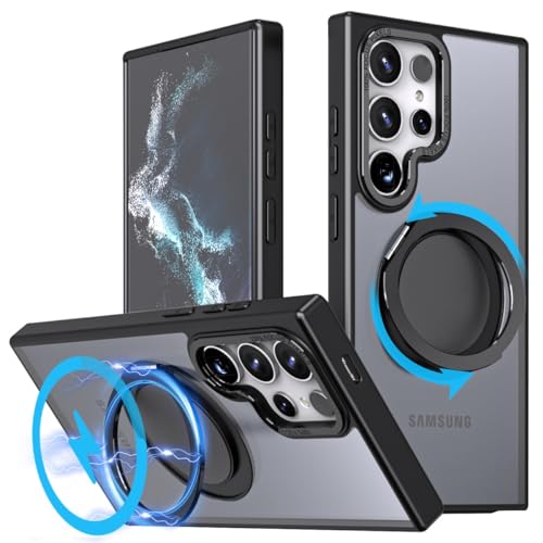 for Samsung Galaxy S22 Ultra/S23 Ultra Case with 360 Rotatable Magnetic Ring Kickstand[Compatible with Magsafe],Military Grade Shockproof Translucent Protective Case - 6.8 inch,Black - color: Black, size: For Samsung Galaxy S22 Ultra/S23 Ultra