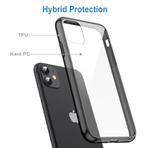JETech Case for iPhone 11, Anti-Yellowing, Black | Shockproof Protection, Scratch Resistant Hard PC Back, Durable Transparent TPU Bumper - color: Black