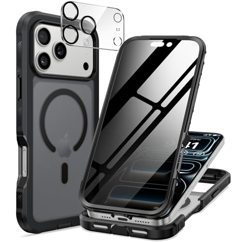 seacosmo for iPhone 17 Pro Case, Full Body Bumper with Built-in Tempered Glass Privacy Screen and Camera Lens Protector, Compatible with MagSafe, Shockproof 17 Pro Phone Case, 6.3", Black Matte - color: Black Matte, size: iPhone 17 Pro 6.3"