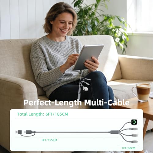 A-Pce 4-in-2 Multi Charging Cable with Smartwatch Charging, Grey-6FT - color: Grey, size: 6FT