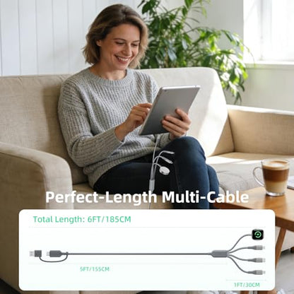A-Pce 4-in-2 Multi Charging Cable with Smartwatch Charging, Grey-6FT - color: Grey, size: 6FT