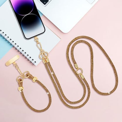Crystal Phone Strap Crossbody and Wrist Lanyard, Anti Theft Layered & Wrist Strap Cell Phone Neck for Women - color: Brown
