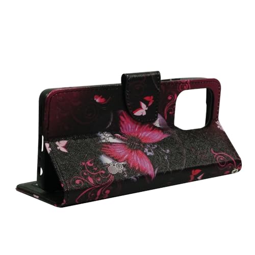 Zase for Motorola Moto G Power 5G (2025/2026) Wallet Phone Case Purse Protective Premium PU Leather Magnetic Closure w/Kickstand ID Card Slot Wrist Strap Cute Design (Black Pink Butterfly) - color: Black Pink Butterfly