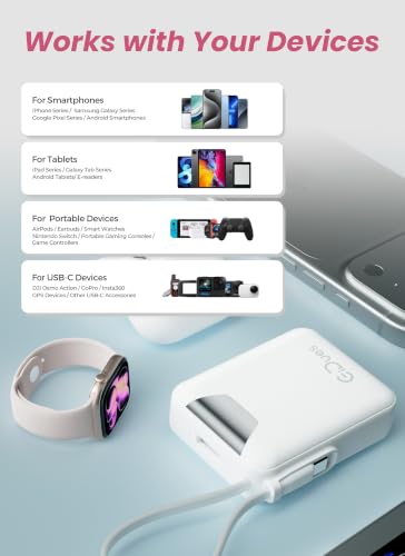 M1 Mini Portable Charger, 10000mAh Ultra-Compact Power Bank, 22.5W PD Fast Charging, Tpye-C Built-in Cable, Small External Battery Pack for iPhone, Samsung, Android iPad (White) - color: White
