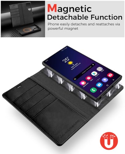 OCASE for Samsung Galaxy S24 Ultra Detachable Wallet Case with Card Holder, [2 in 1] PU Leather Flip Folio Case with RFID Blocking Magnetic Stand Shockproof Phone Cover 6.8 Inch 2024, Black | [Removable Magnetic Case] [Wireless Charging] [Card Slot] Mobil
