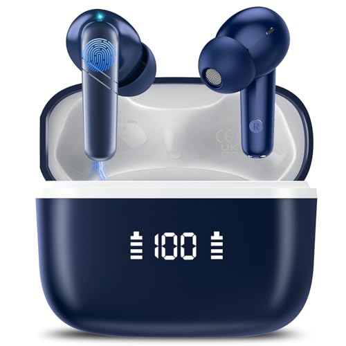 Wireless Earbuds, Bluetooth 5.4 Headphones 48H Playtime Ear Buds, Bluetooth Earbuds Stereo with LED Display, Clear Call, IPX7 Waterproof in Ear Earphones with ENC Mic for Phones/Sports/Laptop, Blue - color: Navy Blue