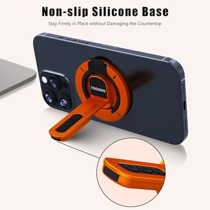 3-in-1 Magnetic Phone Grip Stand with 360° Roration Angle Adjustment, Silicone Finger Ring & Fidget Toy Design, Gym Dual-Sided Magnetic Phone Kickstand for All Phones - color: Orange