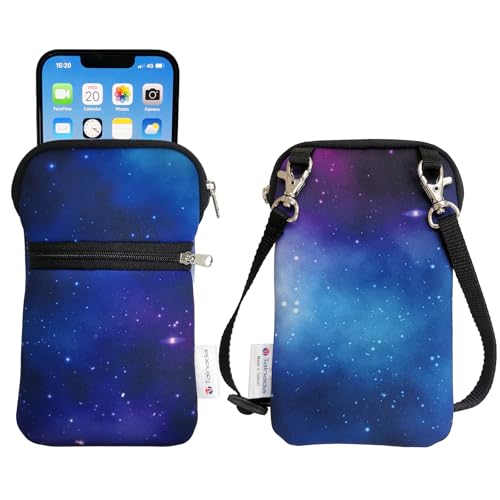 Tainada Neoprene 2-Zip Neck Cell Phone Holder w/Crossbody Strap (Galaxy) | For Men/Women; Water-resistant neoprene material, shockproof, lightweight; Compatible with most of smartphones - color: Galaxy