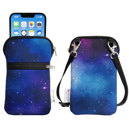 Tainada Neoprene 2-Zip Neck Cell Phone Holder w/Crossbody Strap (Galaxy) | For Men/Women; Water-resistant neoprene material, shockproof, lightweight; Compatible with most of smartphones - color: Galaxy