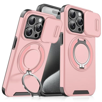Rugged Shockproof Case for iPhone 17 Pro Max, Heavy Duty Protective Phone Case with Slide Camera Cover, 360° Rotatable Ring Stand & Magnetic Car Mount Compatible (Pink,iPhone 17 Pro Max) - color: Pink