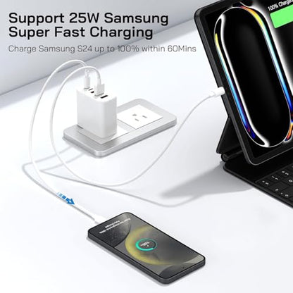 60W Multi-Port USB-C Charger with Cables (4FT + 6FT), 5-Port Wall Plug Power Adapter Compatible with iPhone 17/16/15 Series, iPad, Samsung S25/S24, Headphones, smartwatches, and More
