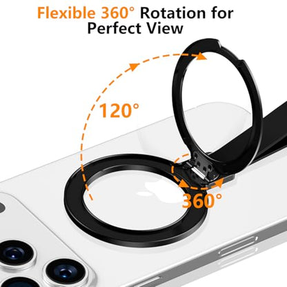 Dual-Side Magnetic Ring Holder with Silicone Strap,for MagSafe Magnet, 360 Rotation Adjustable Kickstand for iPhone 17/16/15/14/13/12 Air/Pro/Pro Max, Pixel 10,Galaxy S25 S24 (H-01 Black) - color: Black-01
