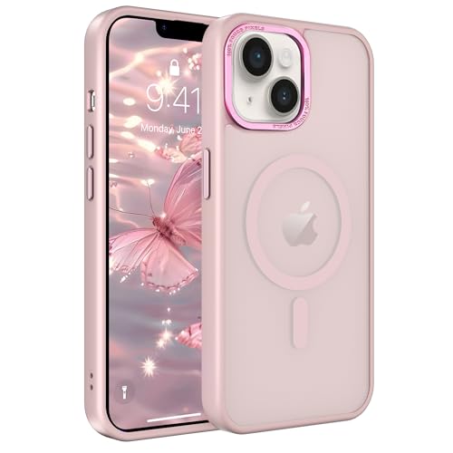 Magnetic iPhone 14/13 case,Compatible with Magsafe, Military-Grade Protection,Slim Translucent Matte Shockproof with Anti-Scratch Anti-Fingerprint Phone Cover (Pink, iPhone 14/13) - color: Pink, size: iPhone 14/13