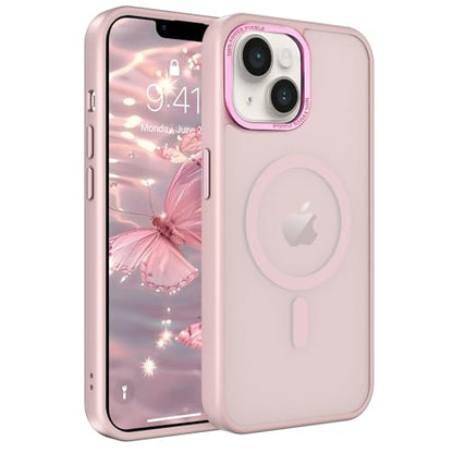 Magnetic iPhone 14/13 case,Compatible with Magsafe, Military-Grade Protection,Slim Translucent Matte Shockproof with Anti-Scratch Anti-Fingerprint Phone Cover (Pink, iPhone 14/13) - color: Pink, size: iPhone 14/13