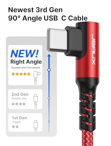 JSAUX Right Angle USB C Cable [2-Pack 6.6ft] for iPhone, Samsung, Red - color: Red, size: 6.6ft+6.6ft