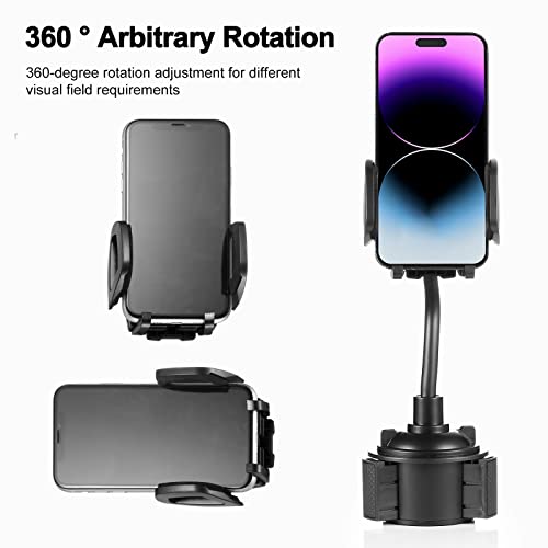 YUHENG Car Cup Holder Mount with 360° Rotation Adjustable Gooseneck,Car Phone Holder Mount for All Smartphones Cup Holder Cell Phone Automobile Cradles - color: Black