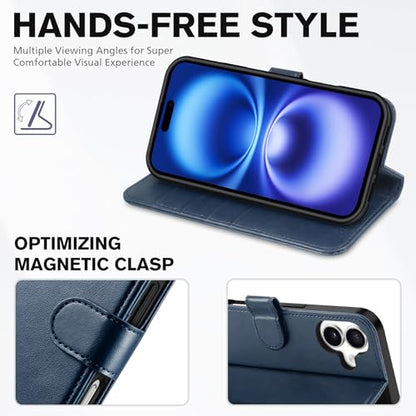 TUCCH Case Wallet for iPhone 16 (6.1") 2024, RFID Blocking Folio, Dark Blue | 4 Card Holders, Kickstand, PU Leather, Magnetic Closure, Shockproof TPU Shell, Protective Flip Cover - color: Dark Blue