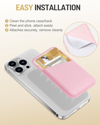 Senose Phone Wallet Stick on, 2 Pack Phone Card Holder for Phone Case, Leather Credit Card Sticky Wallet 3 Pockets Back of phone, Compatible for iPhone, Android, Samsung-White Pink - color: White Pink