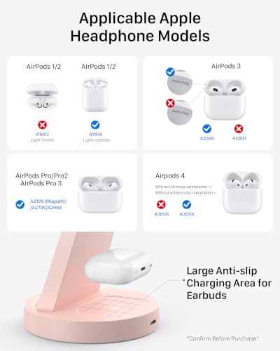 Anlmz 3 in 1 Charging Station - Wireless Charger for Apple Multiple Devices - color: Pink
