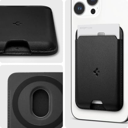 Spigen for MagSafe Wallet, Holds 2 Cards, Strong Magnet, Valentinus MagFit - color: PU Black, size: 2-Cards