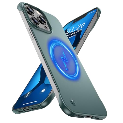 GRECAZO Magnetic Frosted Frameless Case for iPhone 13 Pro Max, Dark Green | Compatible with MagSafe, Metallic Finish, Hard PC Cover, Ultra Thin Lightweight Minimalist Borderless, Slim Fit, 6.7-Inch - color: Dark Green, size: iPhone 13 Pro Max