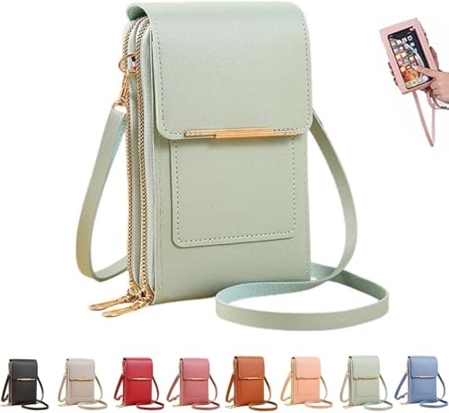 Touchscreen Phone Crossbody Bag,Waterproof PU Leather with Adjustable Shoulder Straps, Small Crossbody Cell PurseWallet for - color: Green